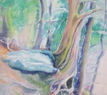 painting of a tree with stone by the roots